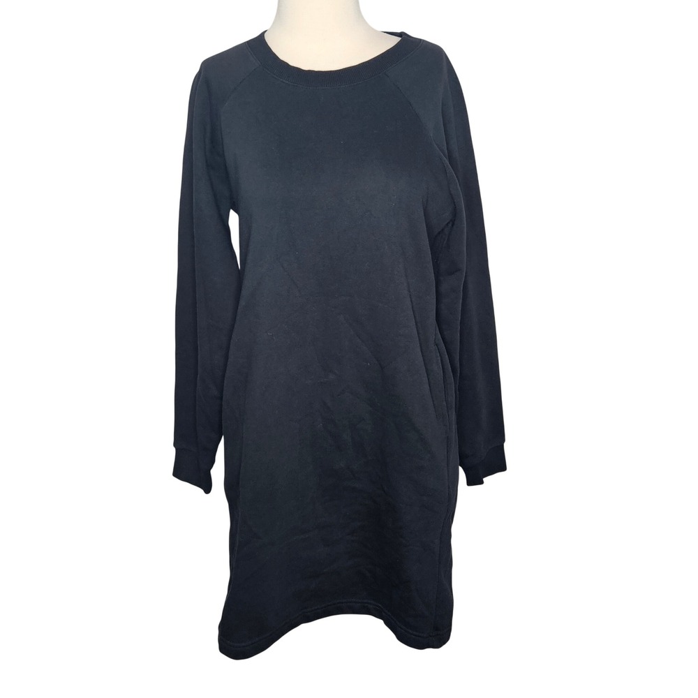 PACT Organic Cotton Black Raglan Sleeve Sweatshirt Dress with Pockets Size M
